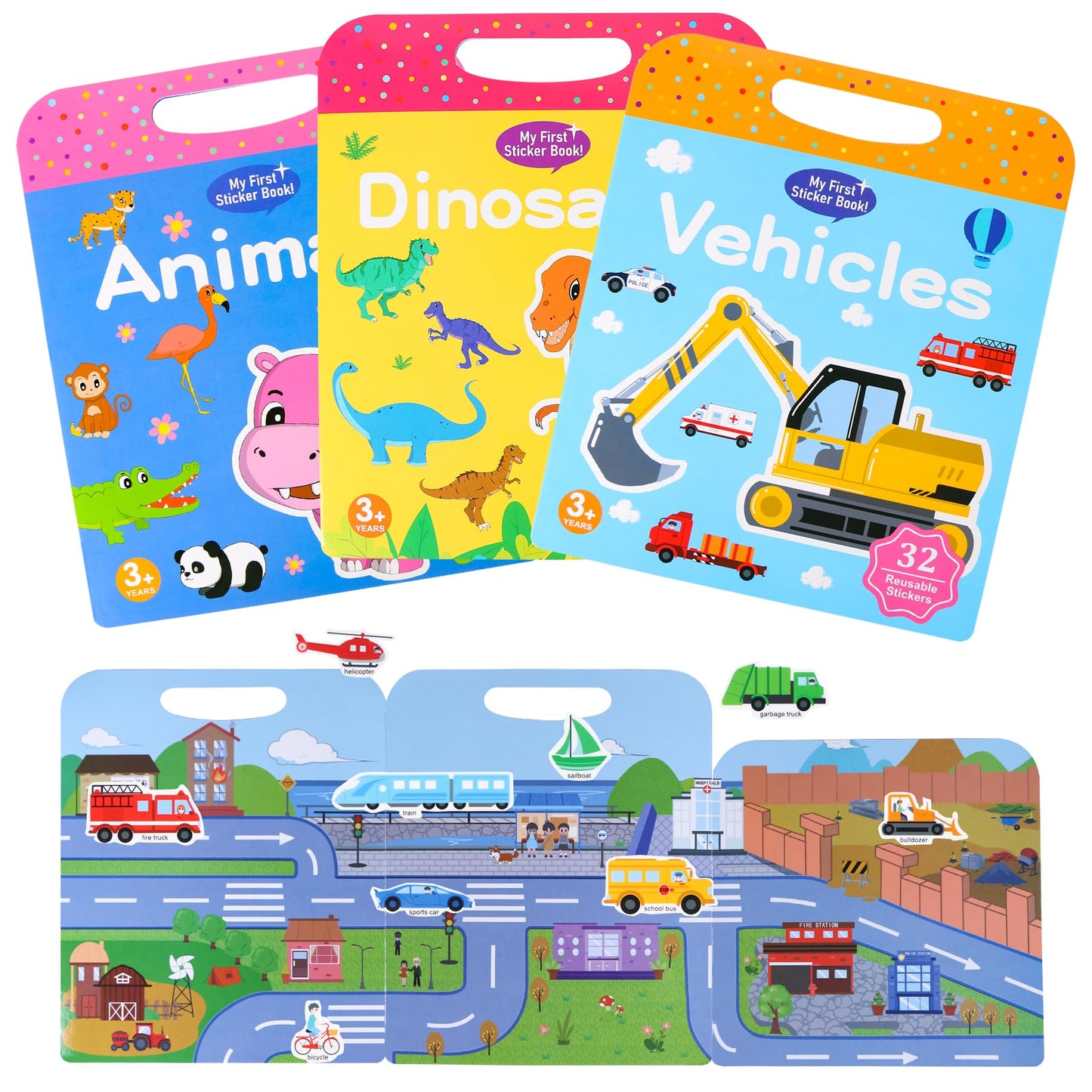 Visfun Reusable Sticker Books For Kids, Jelly Quiet Book Fun Travel Stickers Waterproof Toddler Sticker Activity Busy Book For T