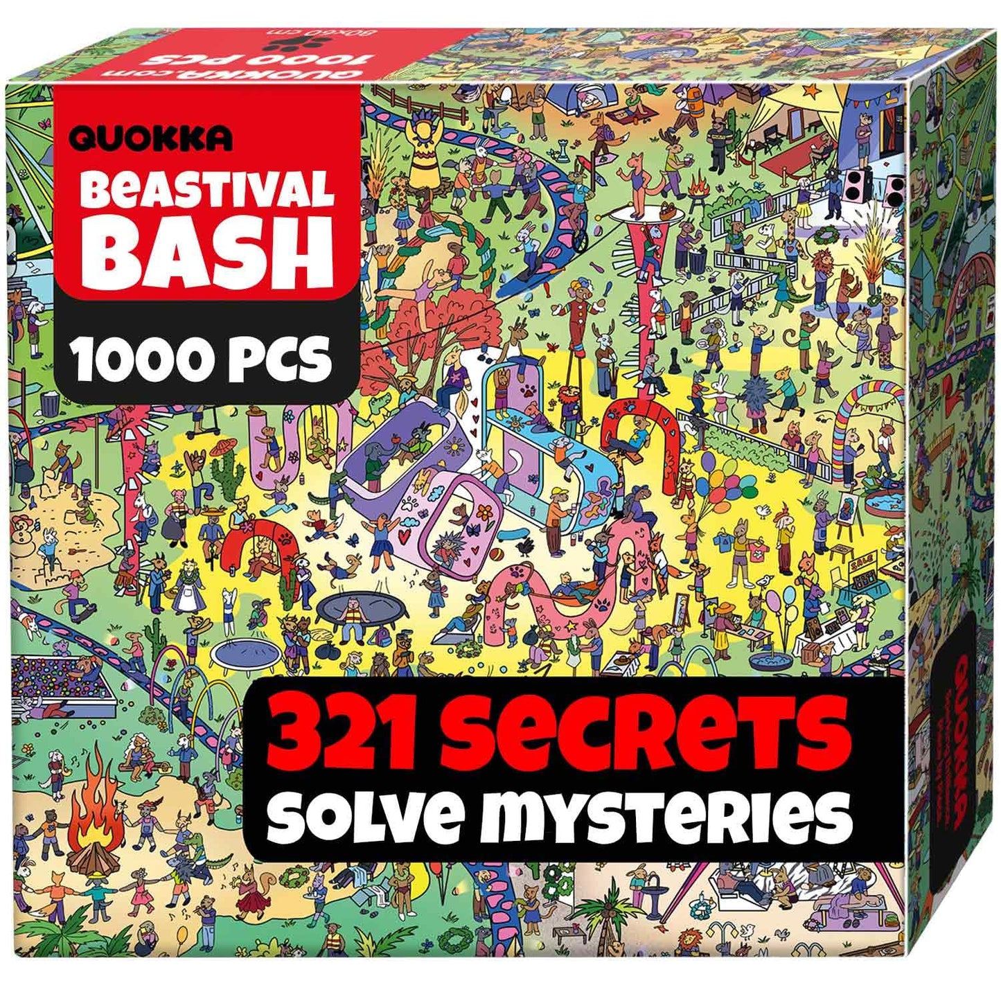 QUOKKA 1000 Piece Puzzle for mature-themeds and Teens - Animal Bash mature-themed Jigsaw Puzzles with Hidden Secrets & Audio Story - Detailed Visual Puzzle Game for Focus & Relaxation with Twist - FSC Certified Gift