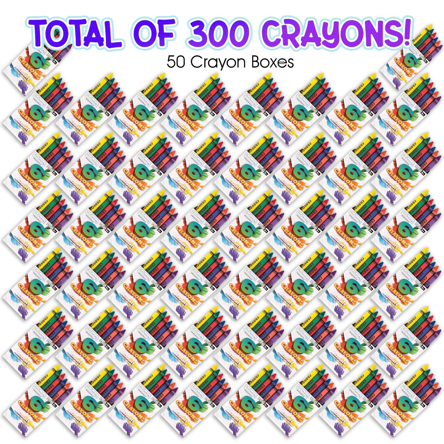 ArtCreativity Crayons Bulk Set - 50 Crayon Packs - 6 in Each Pack - 300 Total - Crayons for Kids in Red, Orange, Yellow, Green,