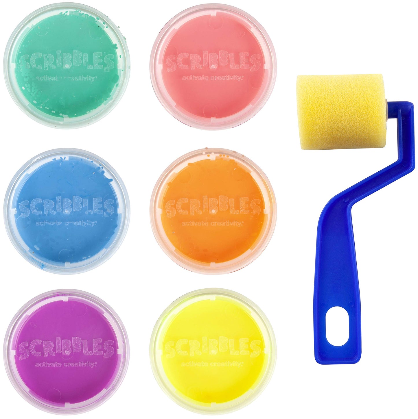 Scribbles Neon Finger Paint Roller Kit, 7 Piece Set, 4.44 Fl Oz, Kid Safe, Model FGRPT6PK