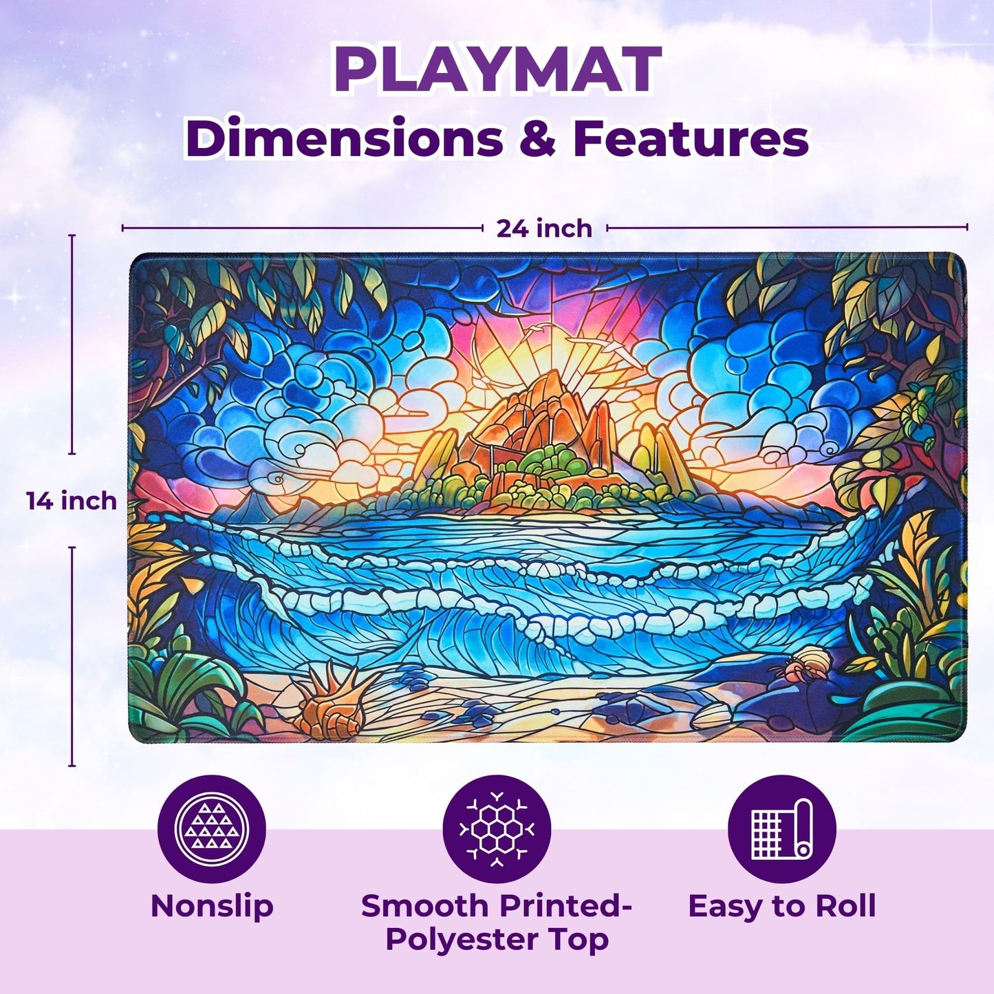 MTG Playmat 24x14 Inches - Magic The Gathering Playmat with Original Handcrafted Art  Non-Slip TCG Playmat with Rubber Bottom and Stitched Edges  Commander TCG Rollable & Foldable Card Mat (Blue)
