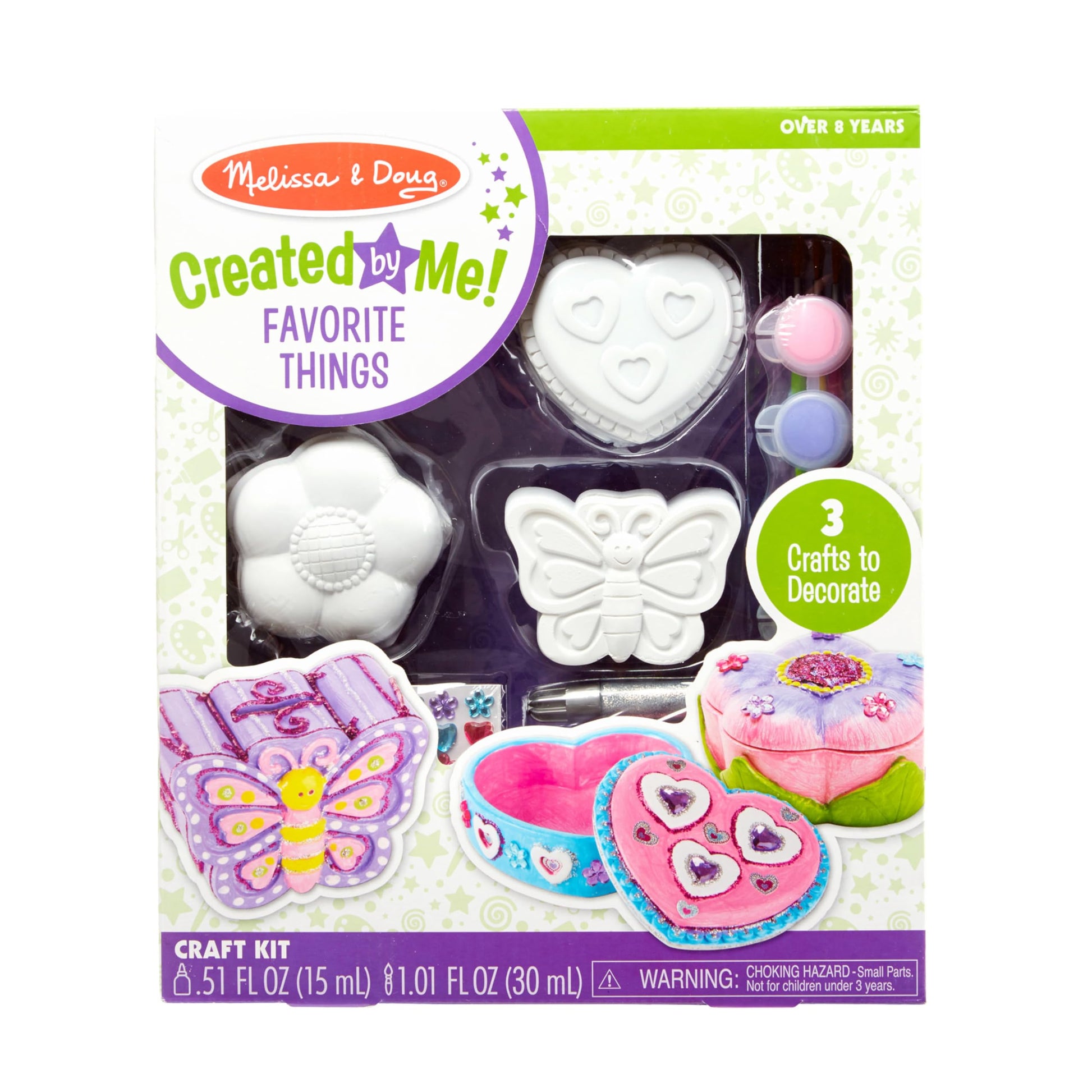 Melissa & Doug Created by Me! Favorite Things Craft Kits Set: Decorate-Your-Own Flower and Heart Treasure Boxes and Butterfly Ba