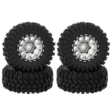 Meus Racing 1.2 Beadlock Wheels Tires Set Brass Rim For Trx4M Scx24 Fcx24 Ax24 1/24 1/18 Rc Crawler Car, Negative 4Mm 42G (Silve