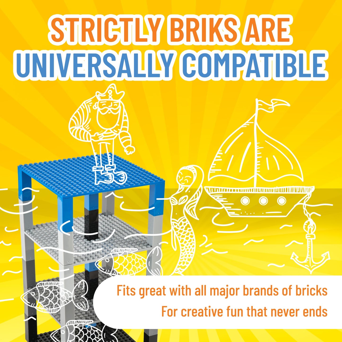 Strictly Briks Compatible With Lego Classic Stackable Baseplates, Building Bricks For Towers, Shelves, And More, Space Themed Co