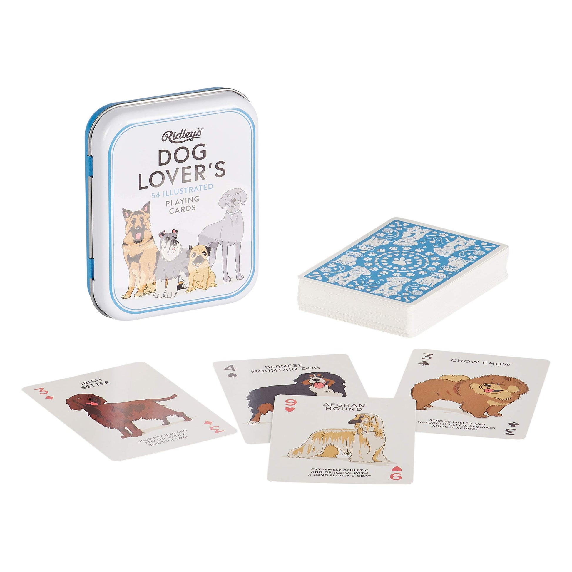 Ridley'S Games: Dog Lover’S Deck Of Playing Cards – 54 Unique Hand-Illustrated Dog Playing Cards – Includes A Durable Storage Tin For Easy Travel – Makes A Unique Gift Idea