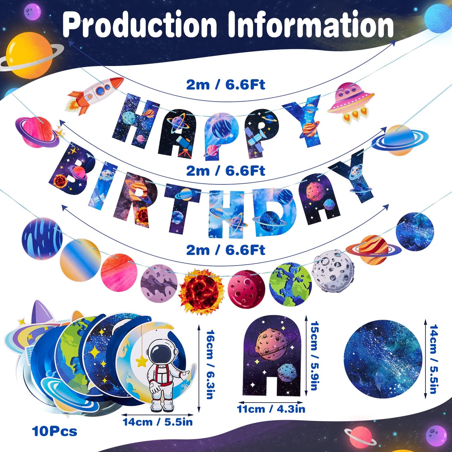 Sunbeauty 37Pcs Space Galaxy Birthday Decorations Space Themed Party Supplies Solar System Kit Outer Space Galaxy Party Party De