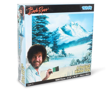 Bob Ross A Perfect Winter Day Nature Puzzle For Adults And Kids | Snowy Mountain 1000 Piece Jigsaw Puzzle Toy | Interactive Brain Teaser For Family Game Night | 28 X 20 Inches
