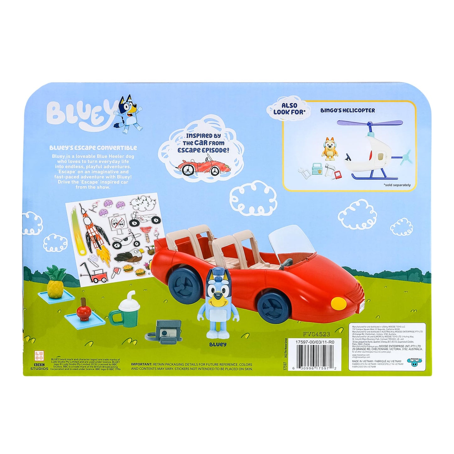Bluey Vehicle and Figure Pack  Escape Convertible with 2.5 inch limited availability Figure  4 Accessories and Sticker Sheet