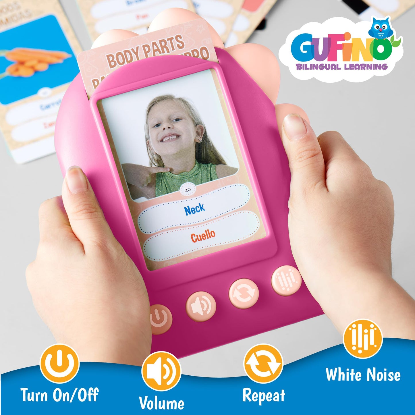 Gufino Learning Toys For Toddlers 1-3 – Pink Bilingual Toys In Spanish And English With Sight Words Flash Cards 1St Grade And Older – Juguetes Para Niñas De 3 Años. Early Language Development