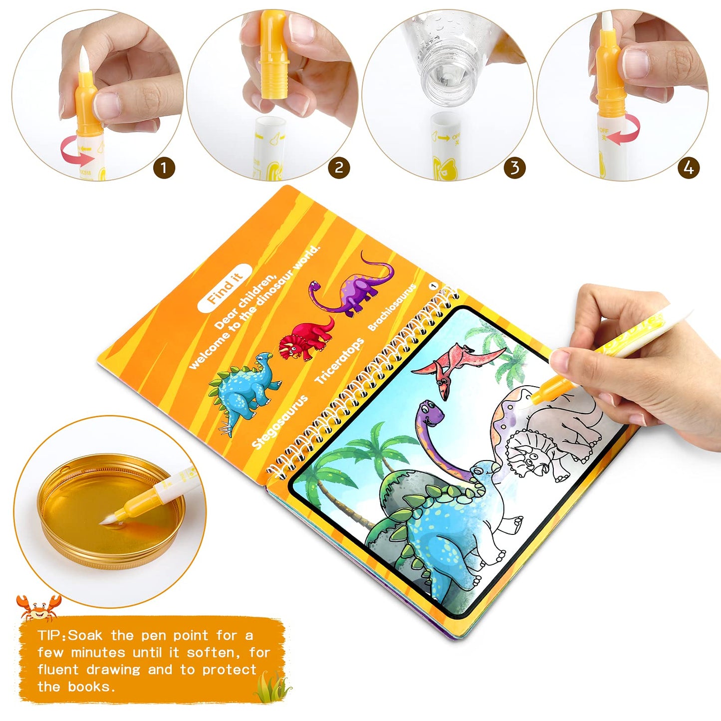 Kesote 2 Pack Water Coloring Book for Kids Toddlers with 2 Water Pens - Reusable Road Trip Toys Water Drawing Painting Books Tod