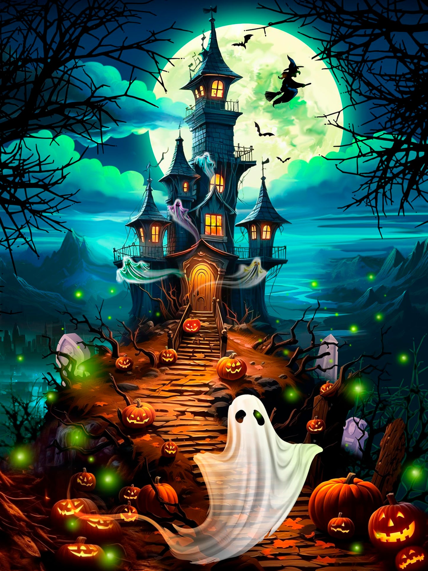 Vermont Christmas Company Haunted Hilltop Halloween Jigsaw Puzzle, 550 Pieces, 24" x 18", Puzzle Board, Model VC1320