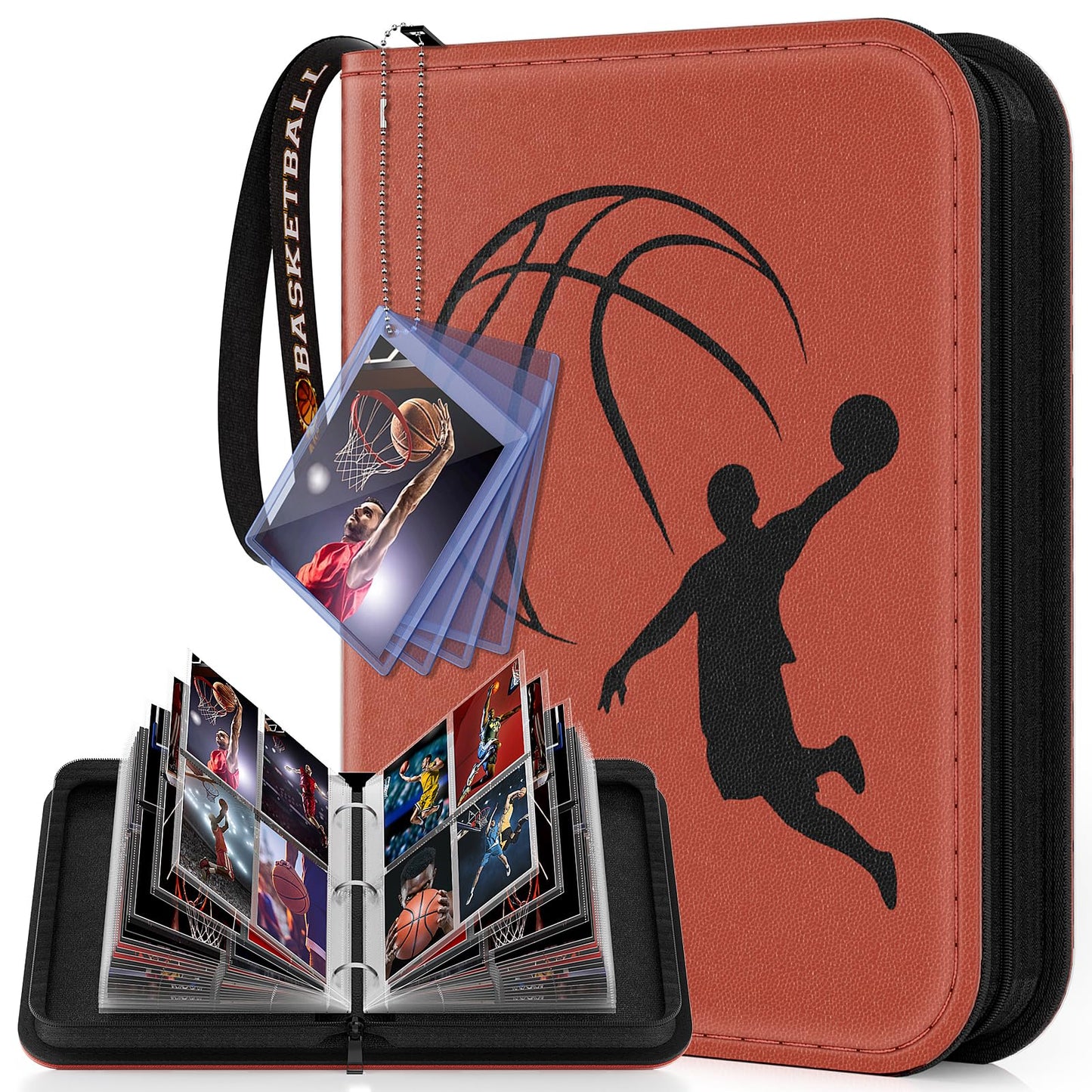 Basketball Card Binder 440 Pocket  Sports Card Binder with Card Display Design  enhanced Card Ablums with Sports Pattern Wristband Fit for Basketball Cards 2024-2025