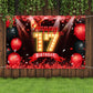 Happy 17Th Birthday Banner Backdrop Red And Black 17 Years Old Background Bday Decorations For Girls Boys Photography Party Supplies Glitter