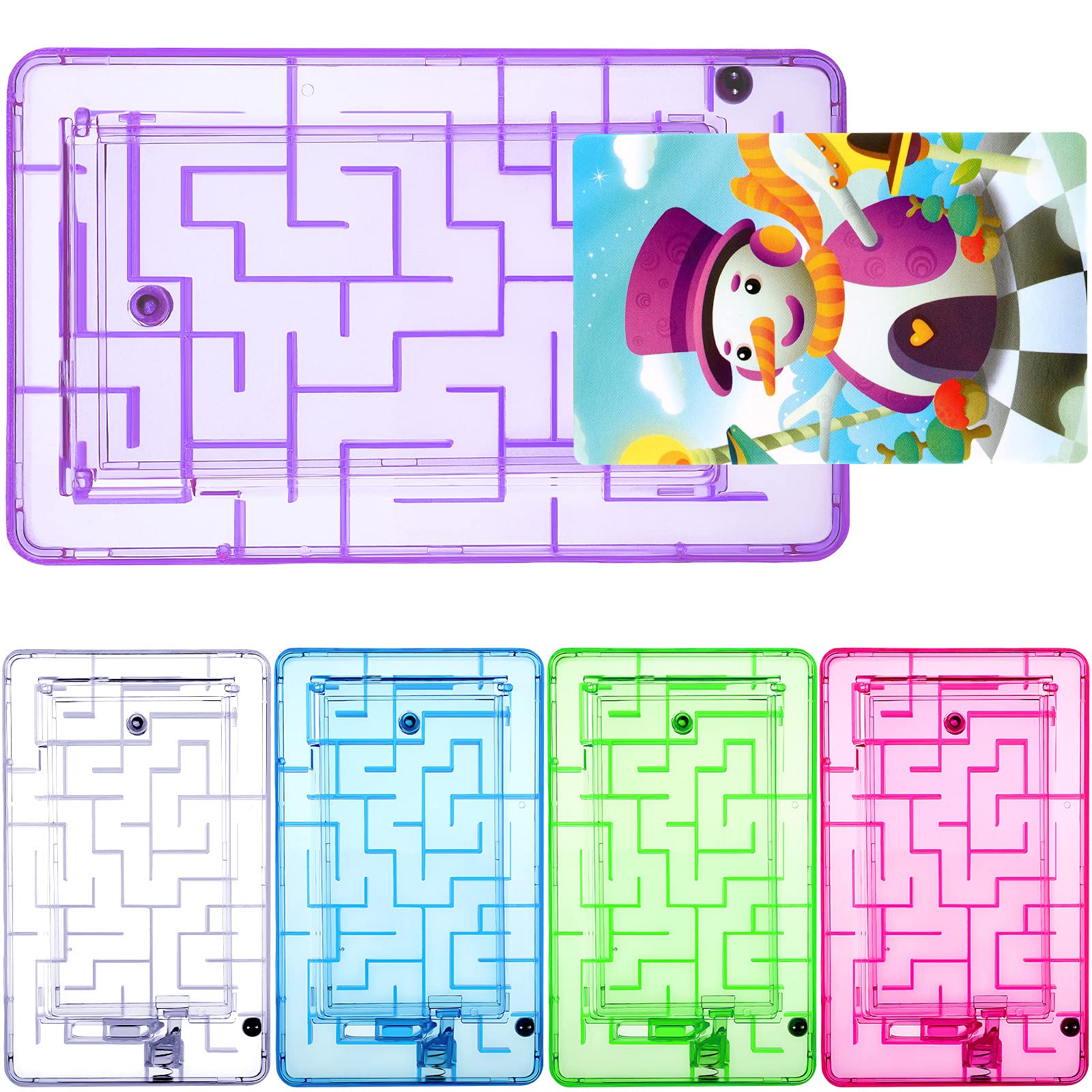 Skylety 5 Pcs Money Puzzle Box Gift Card Box Plastic Puzzle Card Holder Fun Maze Intellectual Pinball Machine Game for Teens and mature-themeds Birthday Party Favors(Clear  Blue  Purple  Pink  Green)