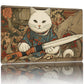 Playmat for MTG Game Mat 24 x 14 inches  Non Slip Rubber Backing TCG and Board Game Mat for Cards Mousepad Desk Mats-Cat with decorative replica blade