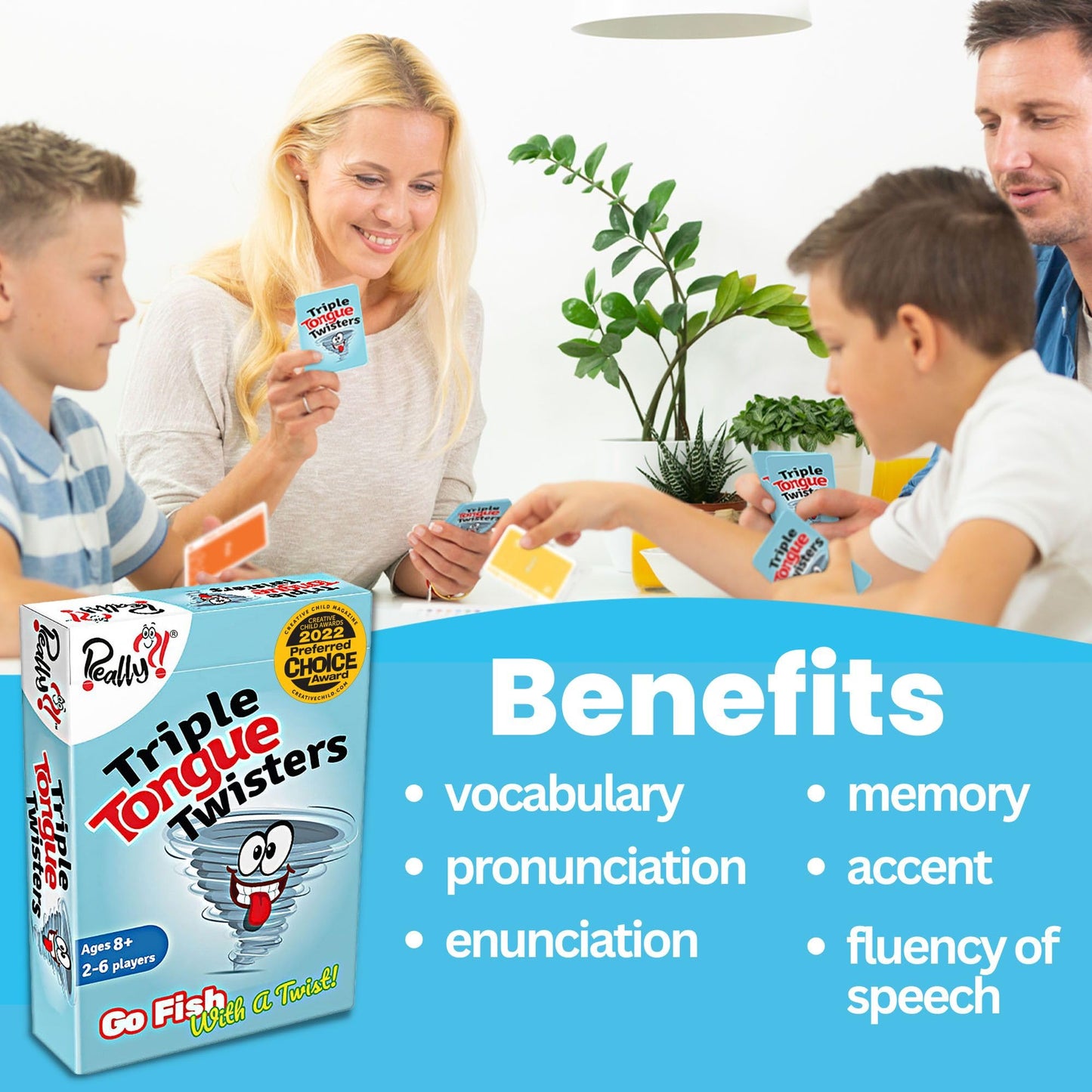 Really?! Triple Tongue Twisters - Go Fish with A Twist, Hilarious Family Party Speech & Memory Card Game, Ages 8+