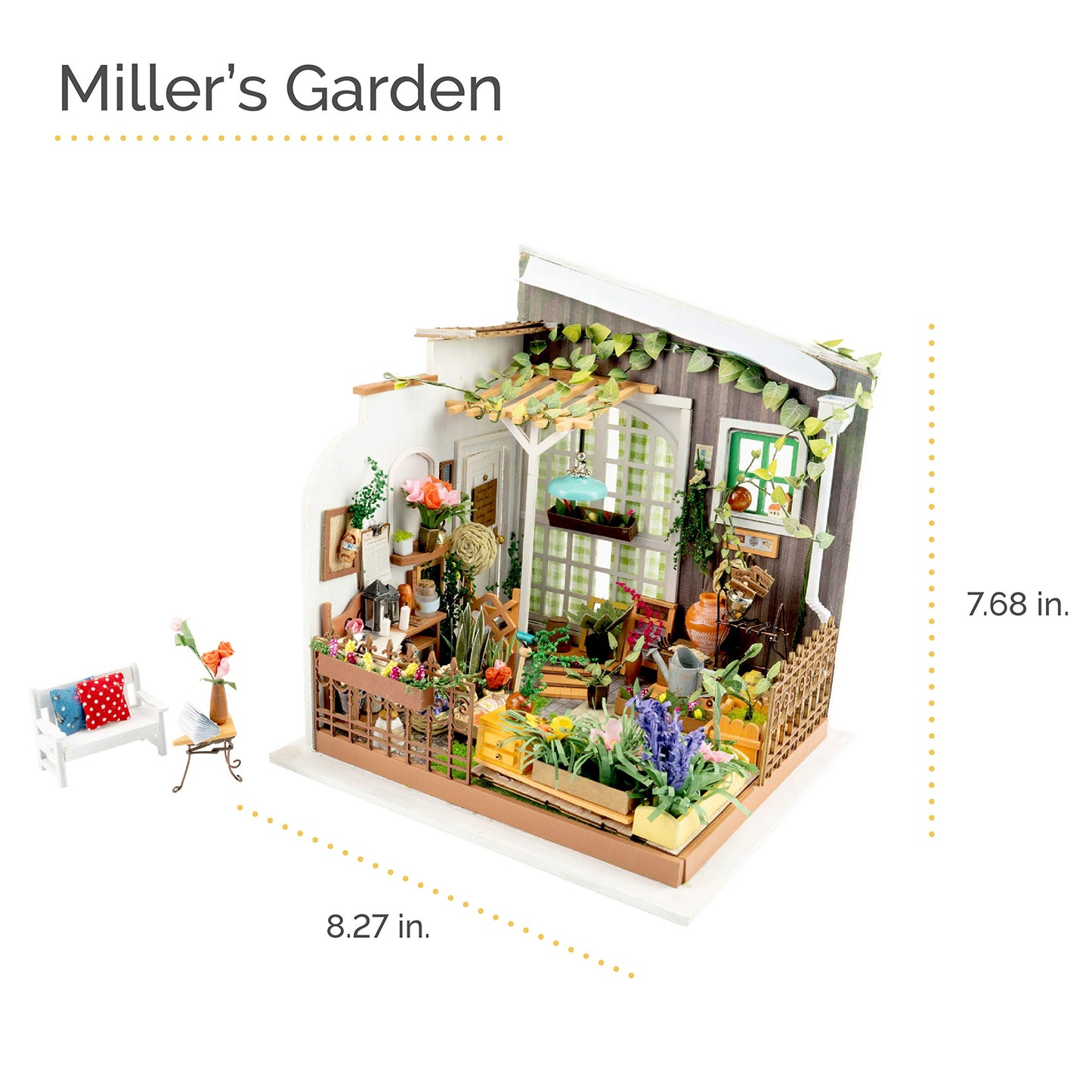 Hands Craft Diy Miniature Dollhouse Kit - Miller'S Garden 3D Model Tiny House Building With Led Lights Wood Prefabricated Pieces
