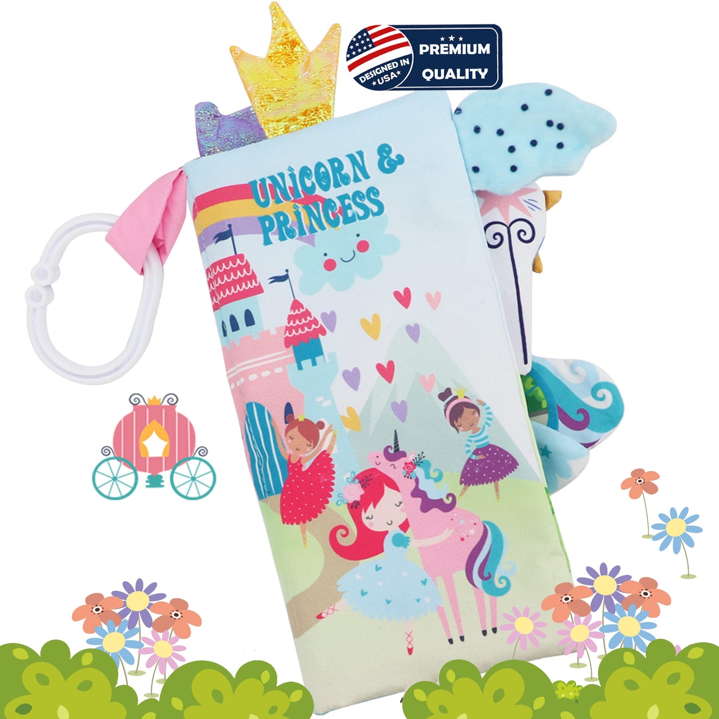 Baby Book Soft Crinkle Cloth Books Toys, Soft Activity Baby Books Early Education Toys For Babiesinfant Toddler Baby Boy Girl Baby Toys,Animal Tails Toy Gifts Baby Books (1-Unicorn & Princess)