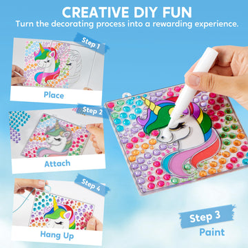 Klever Kits 4PCS Window Art, 2-in-1 Gems and Gels Suncatcher, 2 Ways to Play Diamond and Gels, Arts & Crafts Toys for Boys Girls