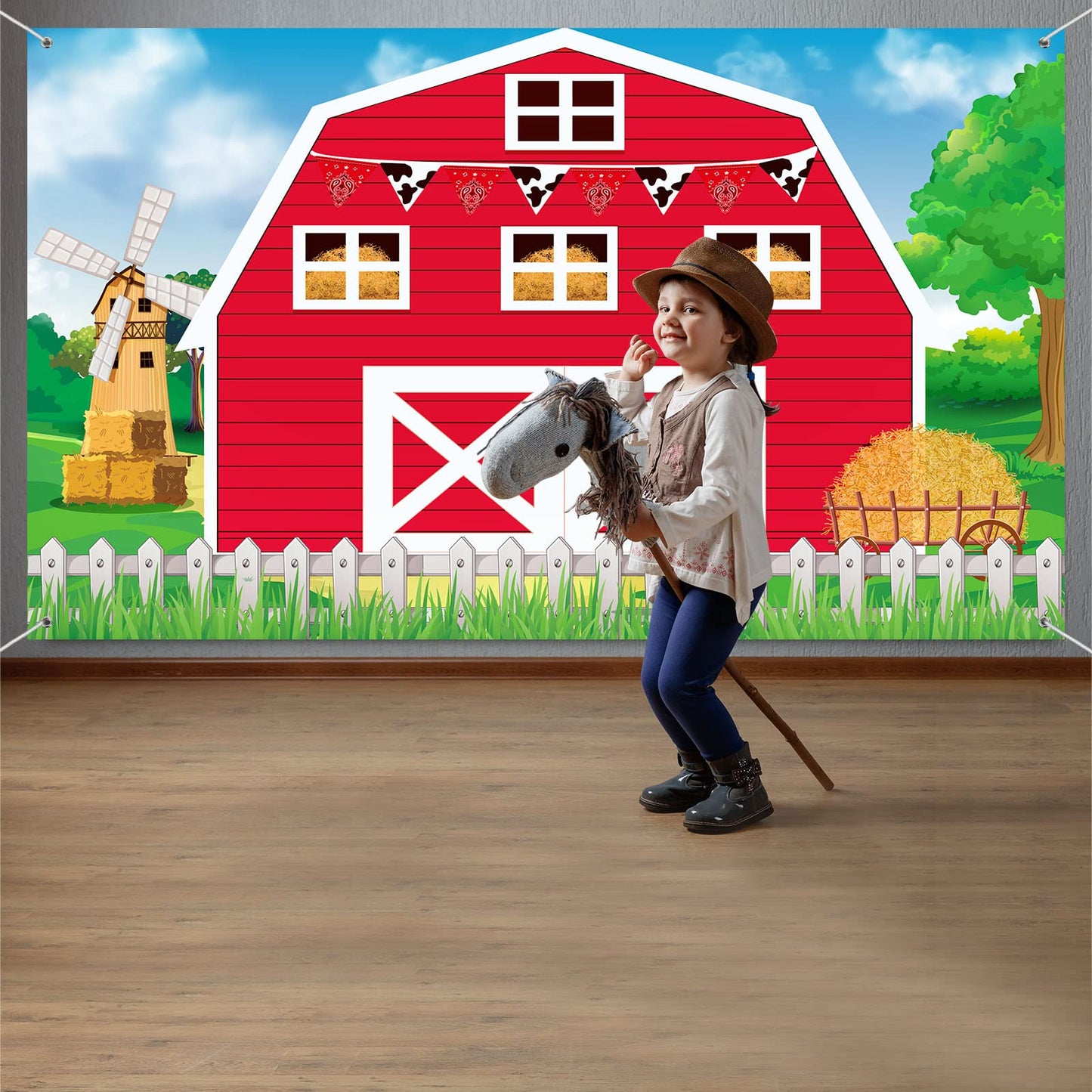 Farm Barn Door Backdrop Birthday Party Supplies Barn Door Backdrop Banner Farm Photography Props Photo Booth For Themed Birthday Party Supplies 72.8 X 43.3 Inch(Red)