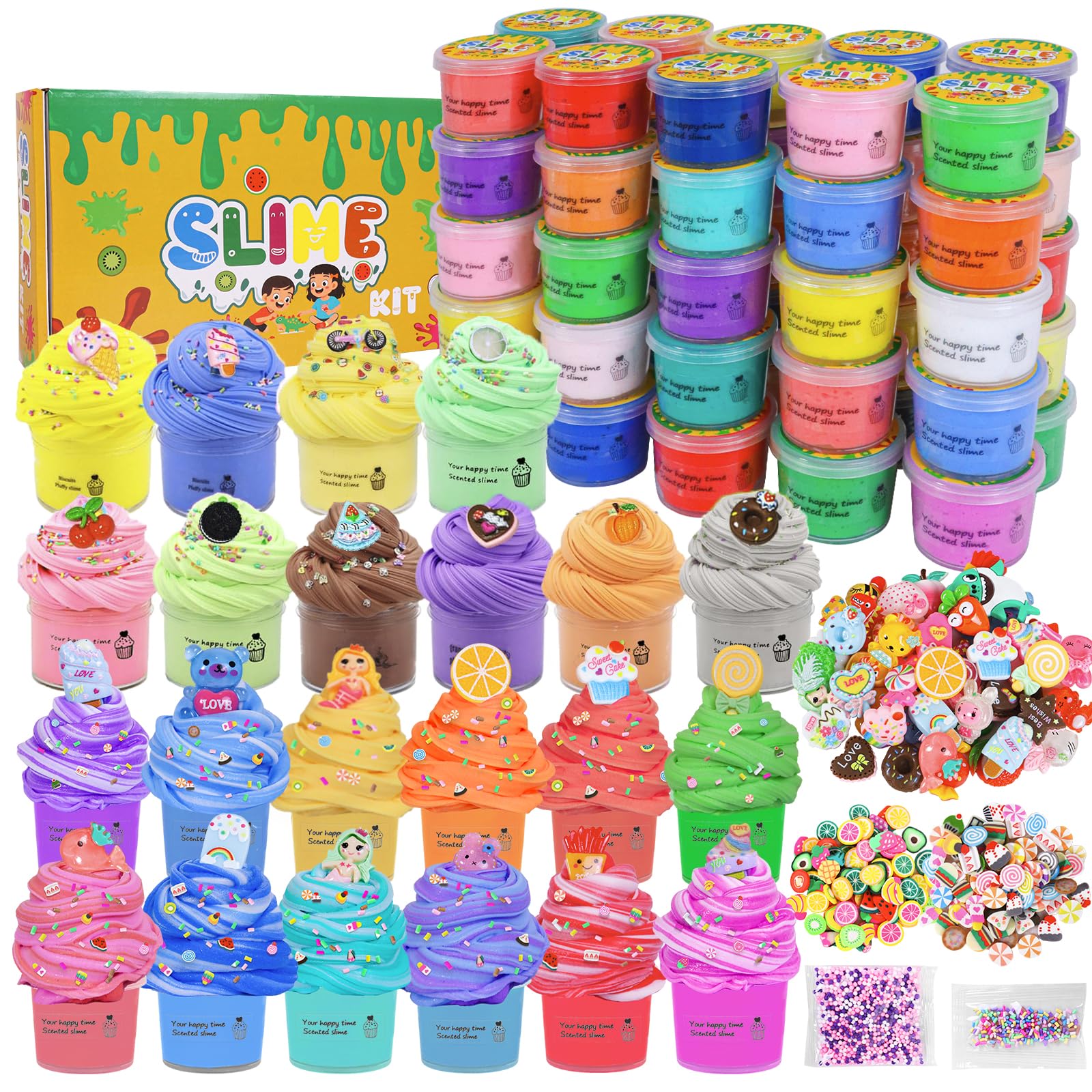 50 Pack Mini Butter Slime Kit, Scented Slime For Girls And Boys, Soft & Non-Sticky Cotten Candy Fruit Slime Party Favor Gifts, D
