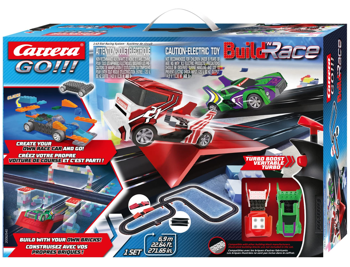 Carrera Go Build 'N Race Electric Powered Slot Car Racing Kids Toy Building Blocks Race Track Set 1:43 Scale, Racing Set 6.9