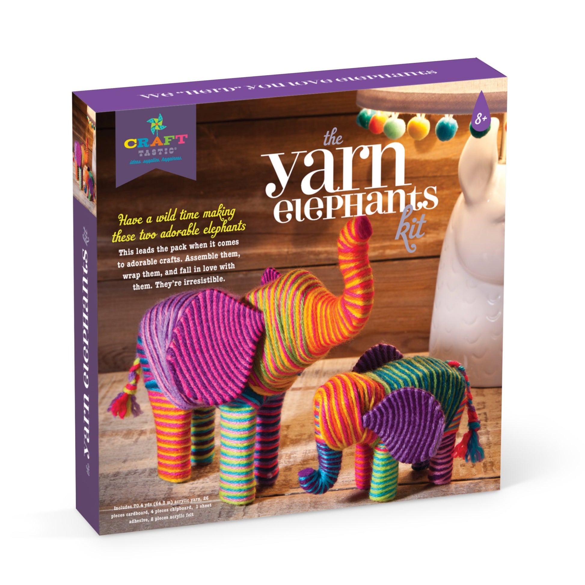 Craft-tastic - Yarn Elephants Kit - Craft Kit Makes 2 Yarn-Wrapped Elephants - for Ages 8+