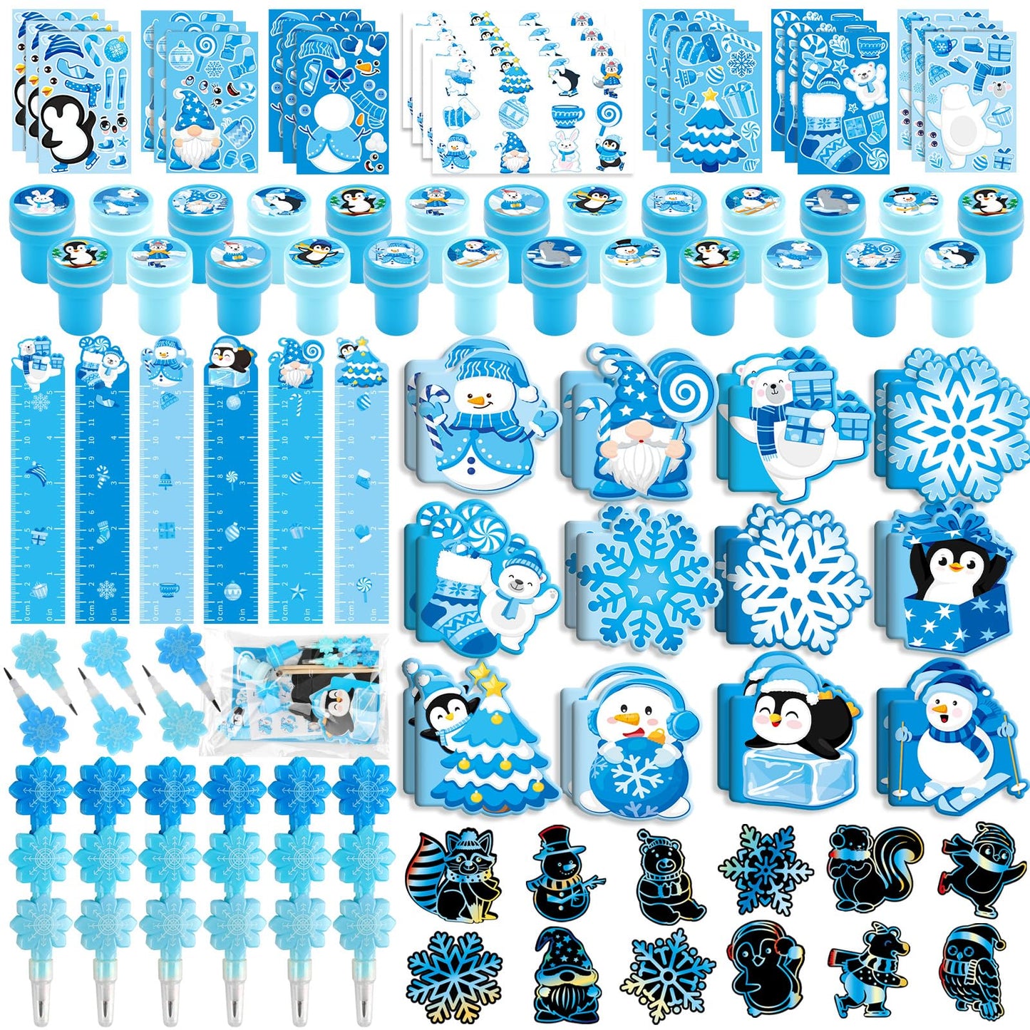 BenLouis Winter School Stationery Party Favors Snowflake Holiday Themed Classroom Gift Prizes Bulk for Students Kids Christmas F