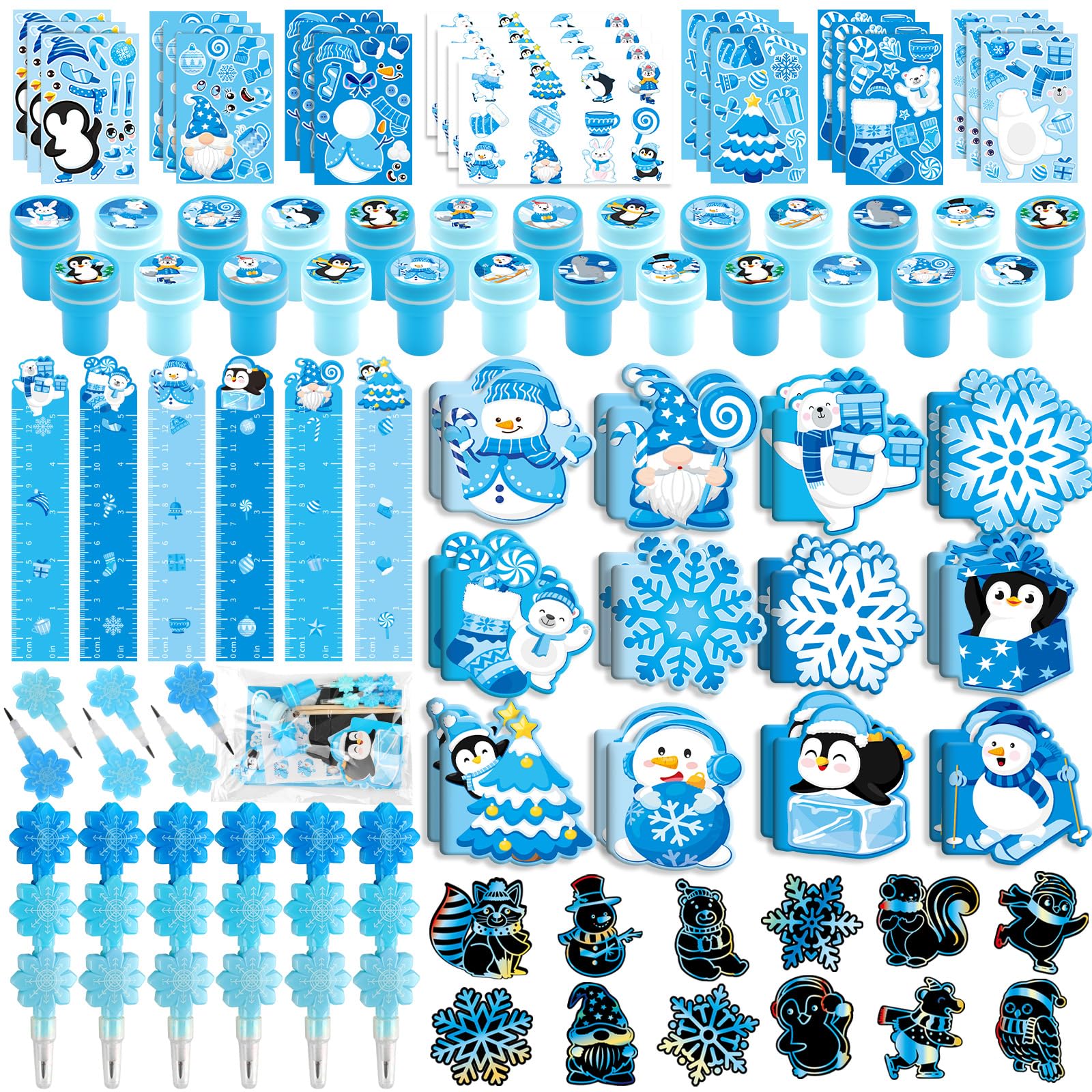 BenLouis Winter School Stationery Party Favors Snowflake Holiday Themed Classroom Gift Prizes Bulk for Students Kids Christmas F