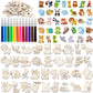 gisgfim 36Pcs Wooden Magnet Painting Craft Kit DIY Wooden Magnets Coloring Arts Crafts for Kids Ages 4-8 8-12 for Birthday Party