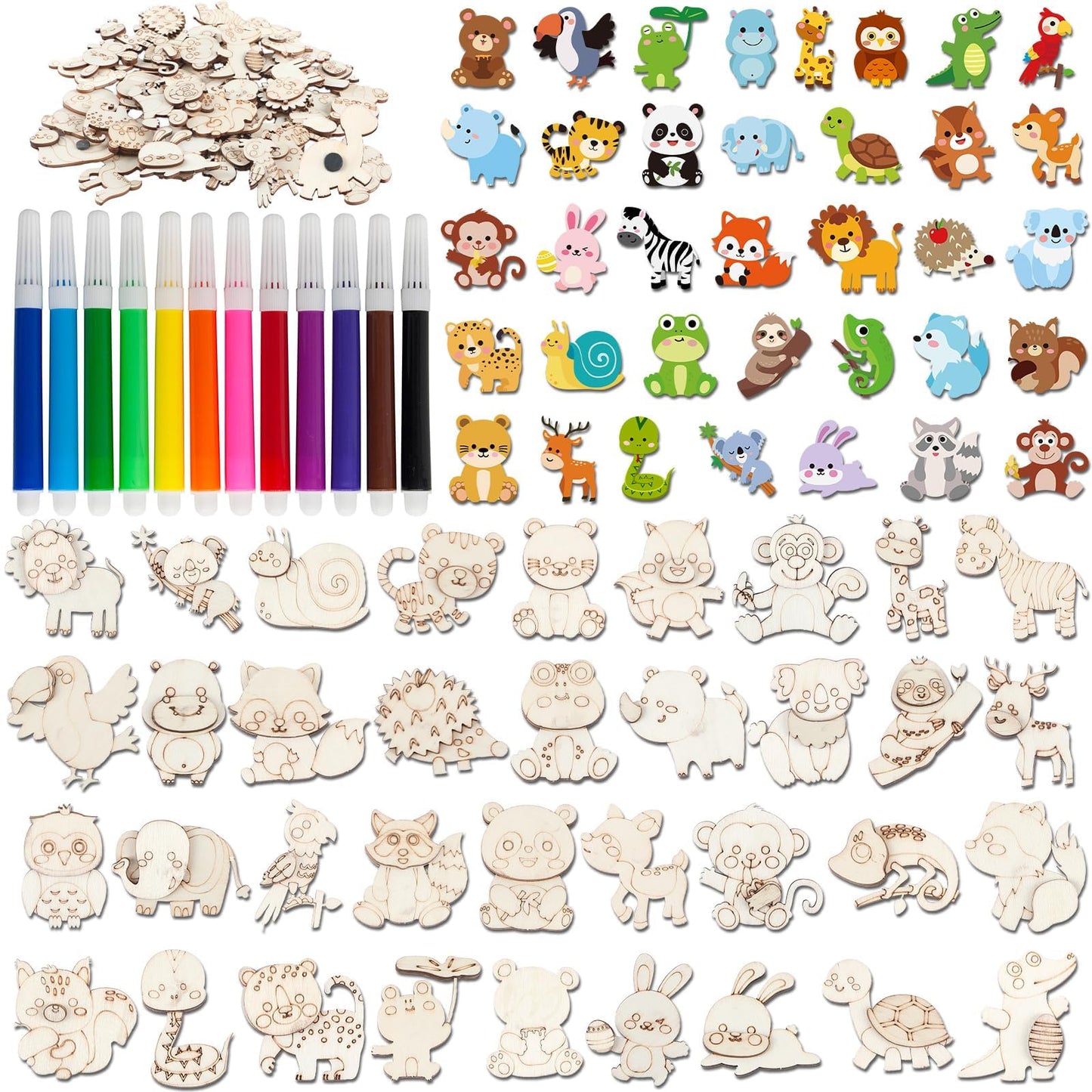 gisgfim 36Pcs Wooden Magnet Painting Craft Kit DIY Wooden Magnets Coloring Arts Crafts for Kids Ages 4-8 8-12 for Birthday Party