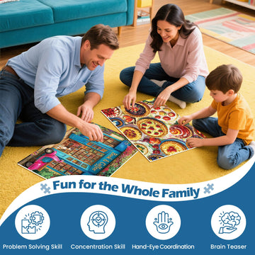 2 Pack 500 Pieces Puzzle for mature-themeds Bookstore Jigsaw Puzzles 500 Pieces Delicious Pie Dessert Puzzles for mature-themeds 500 Piece Colorful enhanced Cardboard Puzzle Family Activity Gift 20.5x15 in