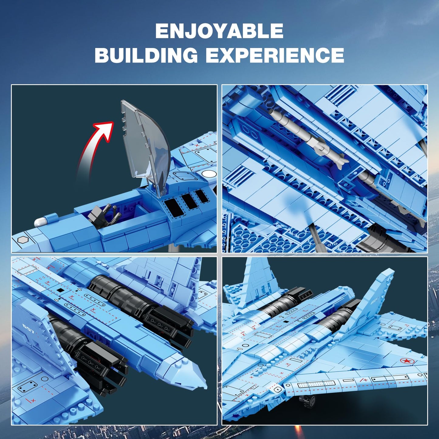 Reobrix SU-57 Fighter Jet Building Set, Large 33030 Model Kit, 1,456 PCS Plastic Military Airplane for Adults and Kids 14+