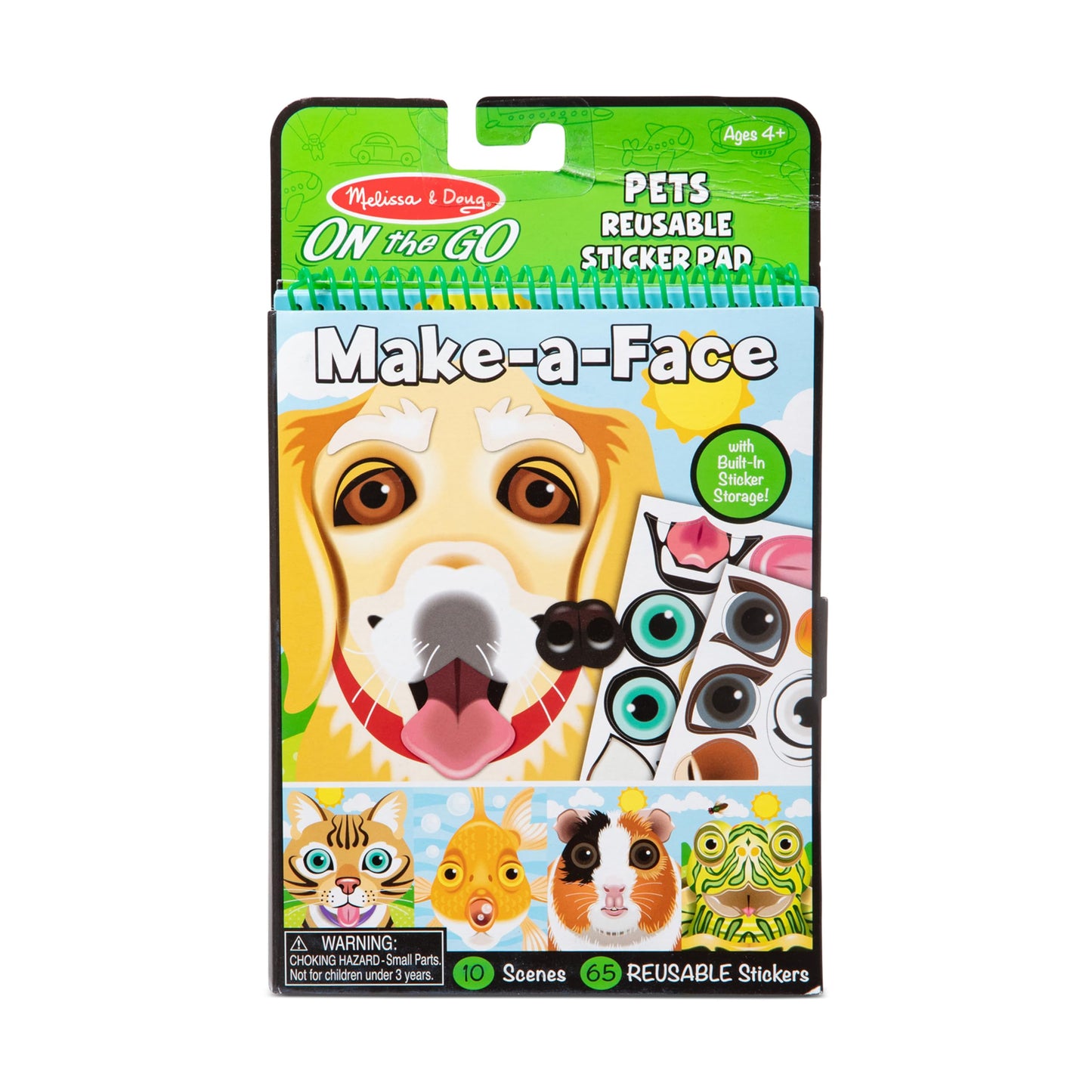 Melissa & Doug On the Go Make-a-Face Reusable Sticker Pad Travel Toy Activity Book - Pet Animals (10 Scenes, 65 Cling Stickers)