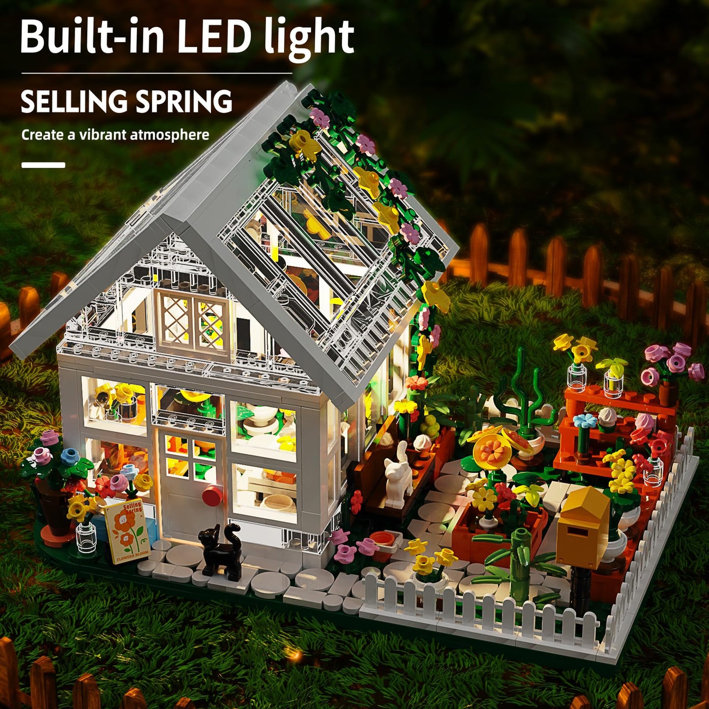 LEGPS YYDS Flower House Building Mini Set, LED Greenhouse Blocks Toy, 8" Size, White, Model MY133, Perfect Valentine/Xmas Gift for Kids 8-12