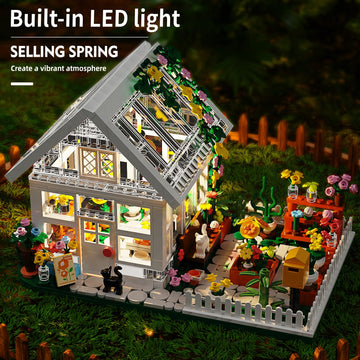 LEGPS YYDS Flower House Building Mini Set, LED Greenhouse Blocks Toy, 8" Size, White, Model MY133, Perfect Valentine/Xmas Gift for Kids 8-12