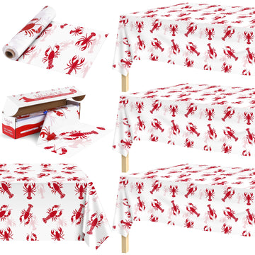 Kochorie 100 Ft x 54 Inch Crawfish Party Tablecloth Roll with Cutter Box Waterproof Plastic Lobster Table Cover for Crawfish Bir