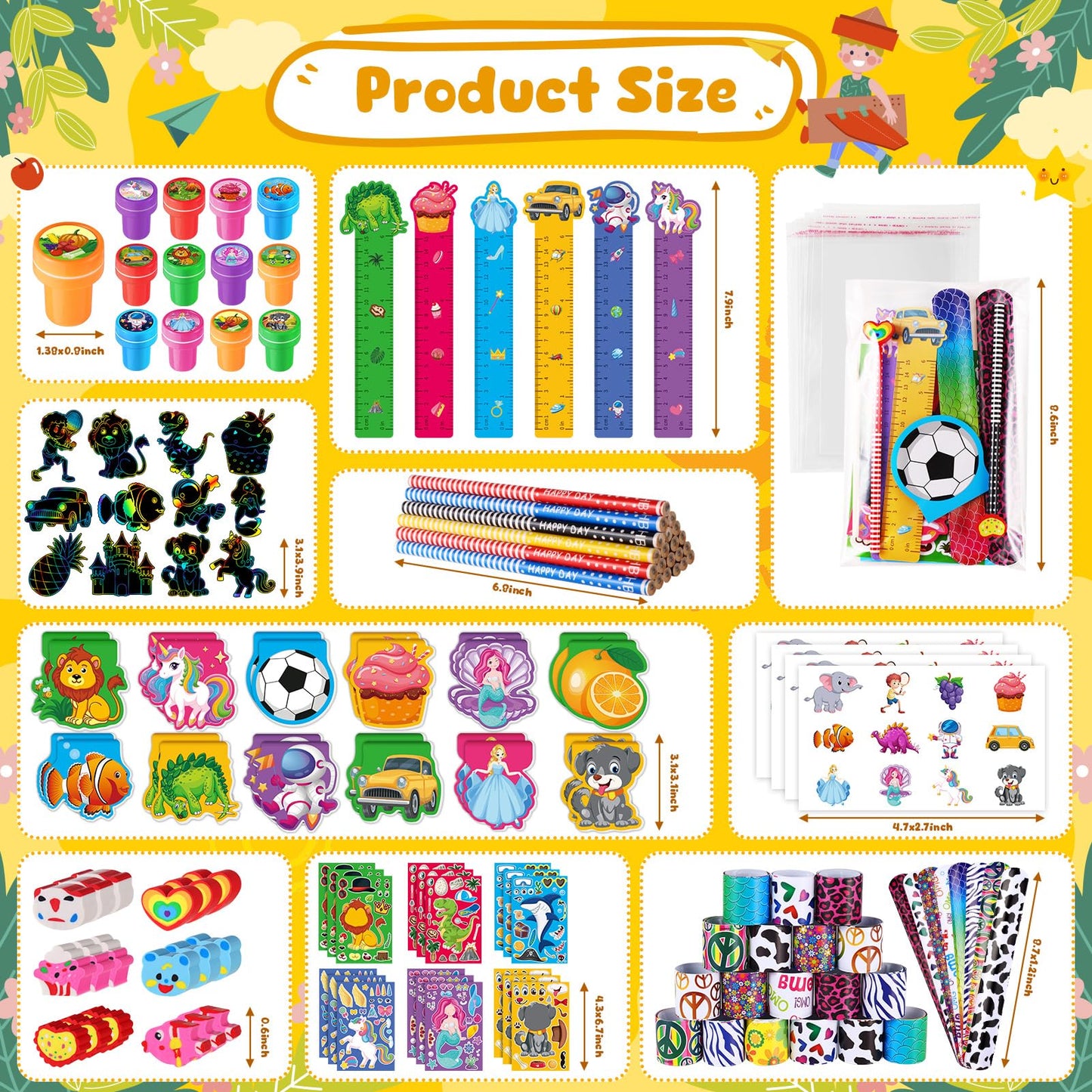 BenLouis 120Pcs Kids Party Favors Sets Stampers Pencils Stickers School Stationery Bulk for Kids 4-8-12 Classroom Birthday Cand