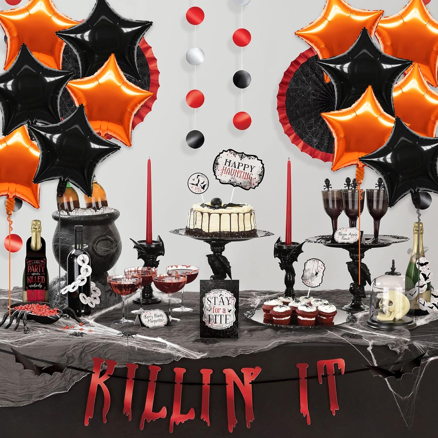 TONIFUL 30Pcs 18 Inch Large Orange Black Star Shape Foil Balloons Big Stars Helium Mylar Ballons for Halloween Birthday Wedding
