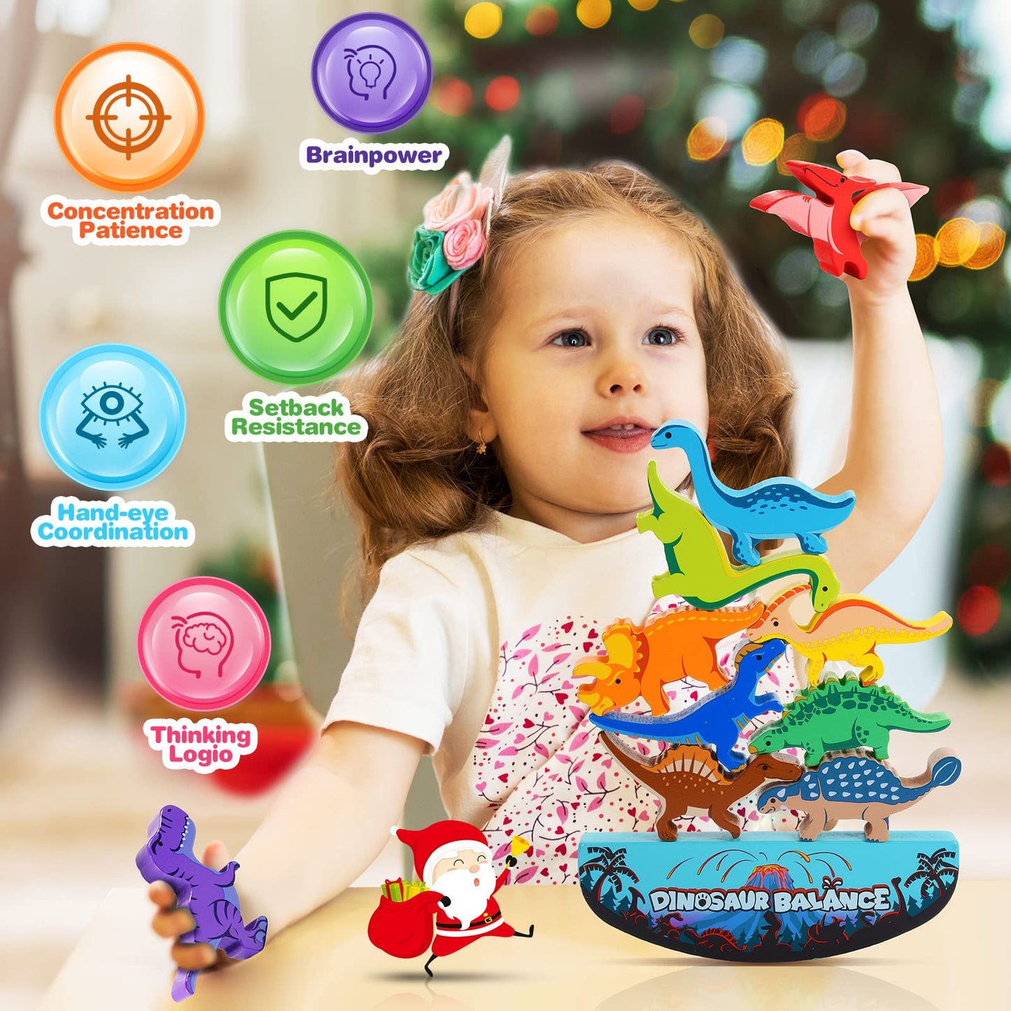 IPOURUP Dinosaur Wooden Stacking Toys for Kids 3-8, Multicolor Montessori Balance Game, Perfect for Family Birthday Gifts