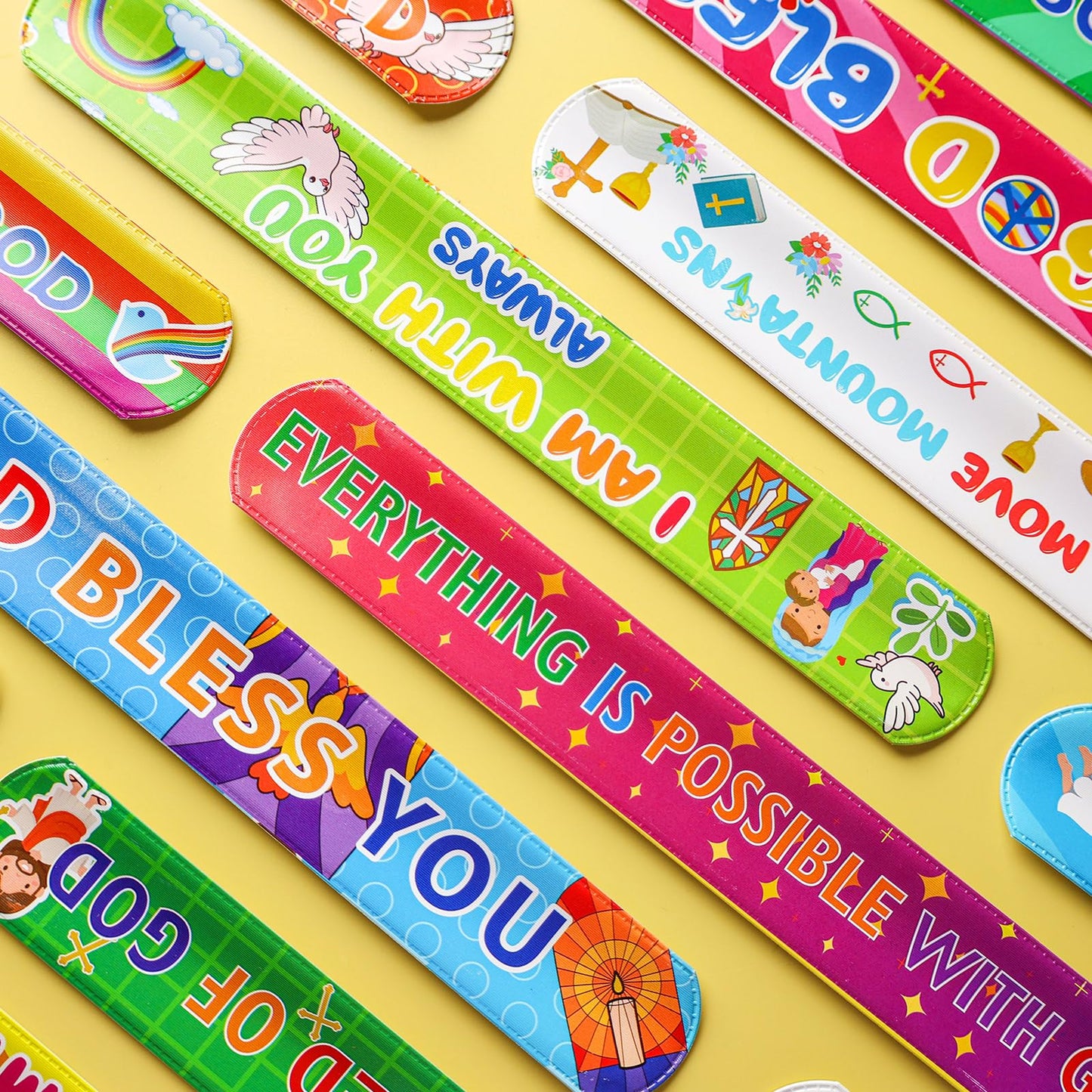 POPLAY 48PCS Christian Slap Bracelets, Snap Wristbands Bible Verses Religious Snap Bracelets for Kids Sunday School Gifts Classr