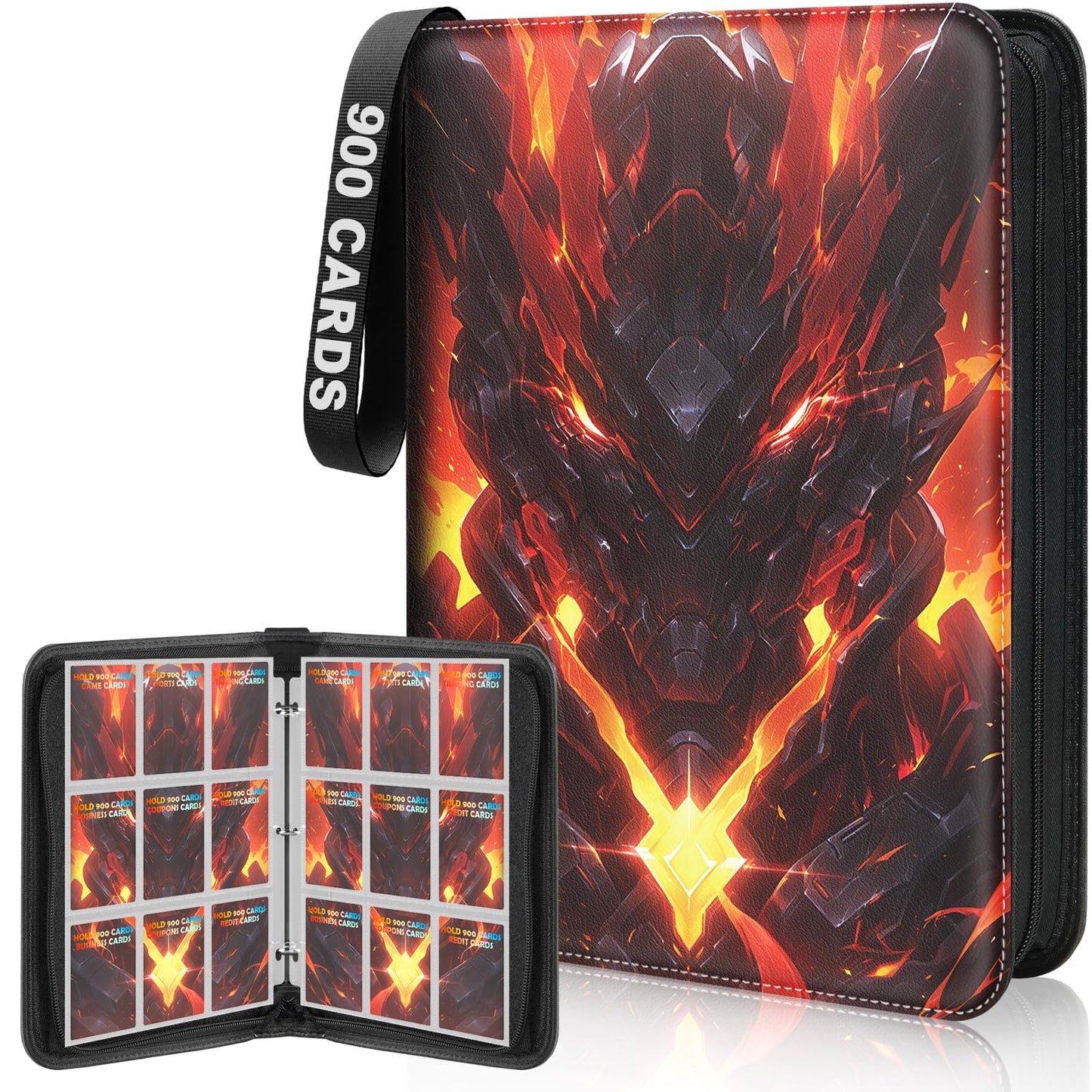 Winsing 9-Pocket Card Binder  3 Ring Trading Card Holder Album  900 Cards Large Zipper Collection Binder - enhanced Card Storage Organizer for Sports  Baseball  Photocard  Football  Game Black Red