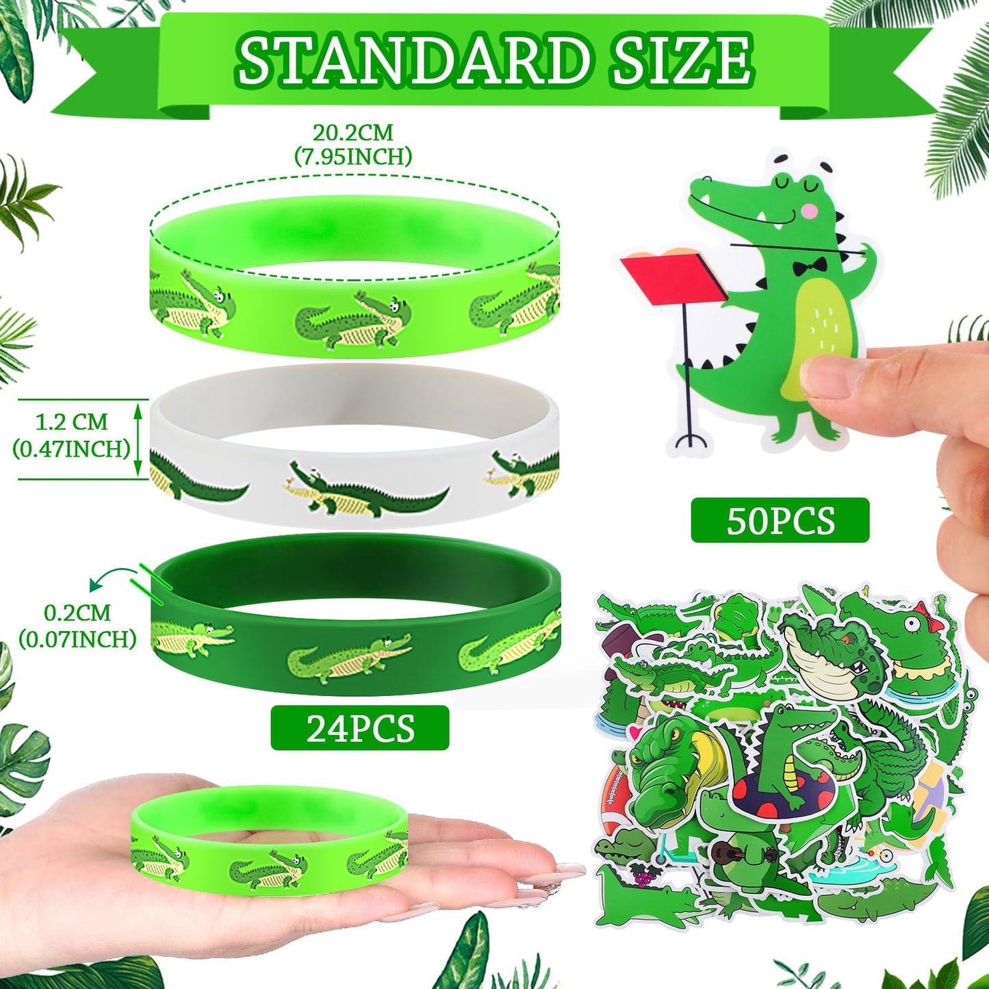 Leyndo 122 Pcs Crocodile Party Favors Gift Set Alligator Reptile Decorations Crocodile Silicone Wristbands Bracelet Stickers Toy