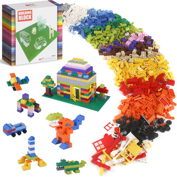 1100 Pieces Building Bricks, Compatible With Lego Classic Building Blocks Bulk With Baseplates, Doors Windows And Wheels, Stem C