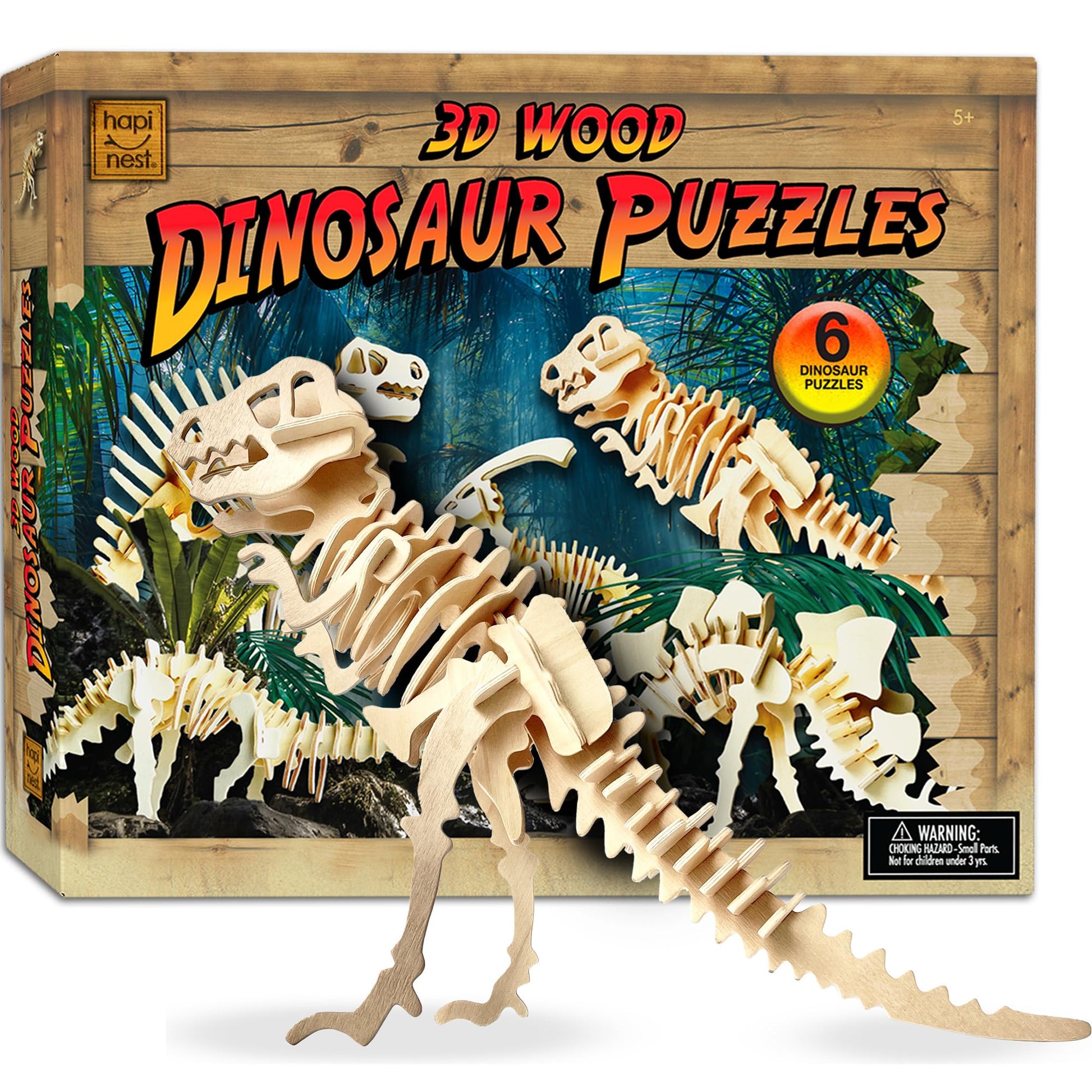 Hapinest 3D Wooden Dinosaur Model Puzzles (Makes 6 Dinos) Crafts For Kids Boys And Girls Ages 5 6 7 8 9 10 11 12 Years Old And Up
