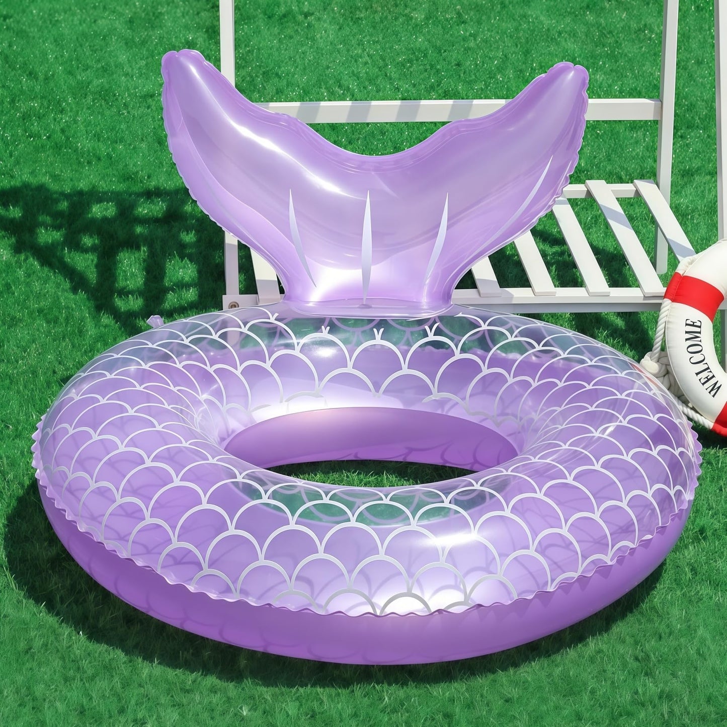 Inflatable Mermaid Pool Floats For Kids,Purple Mermaid Swimming Ring Tubes Children Pool Float For Outdoor Beach Swimming Pool P