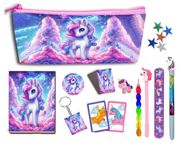 Kobbet Unicorn 12 In 1 Purple Stationery Gift Set For Girls, Unicorn All Stationery Birthday Gift For Girls Return Gift Party Fa