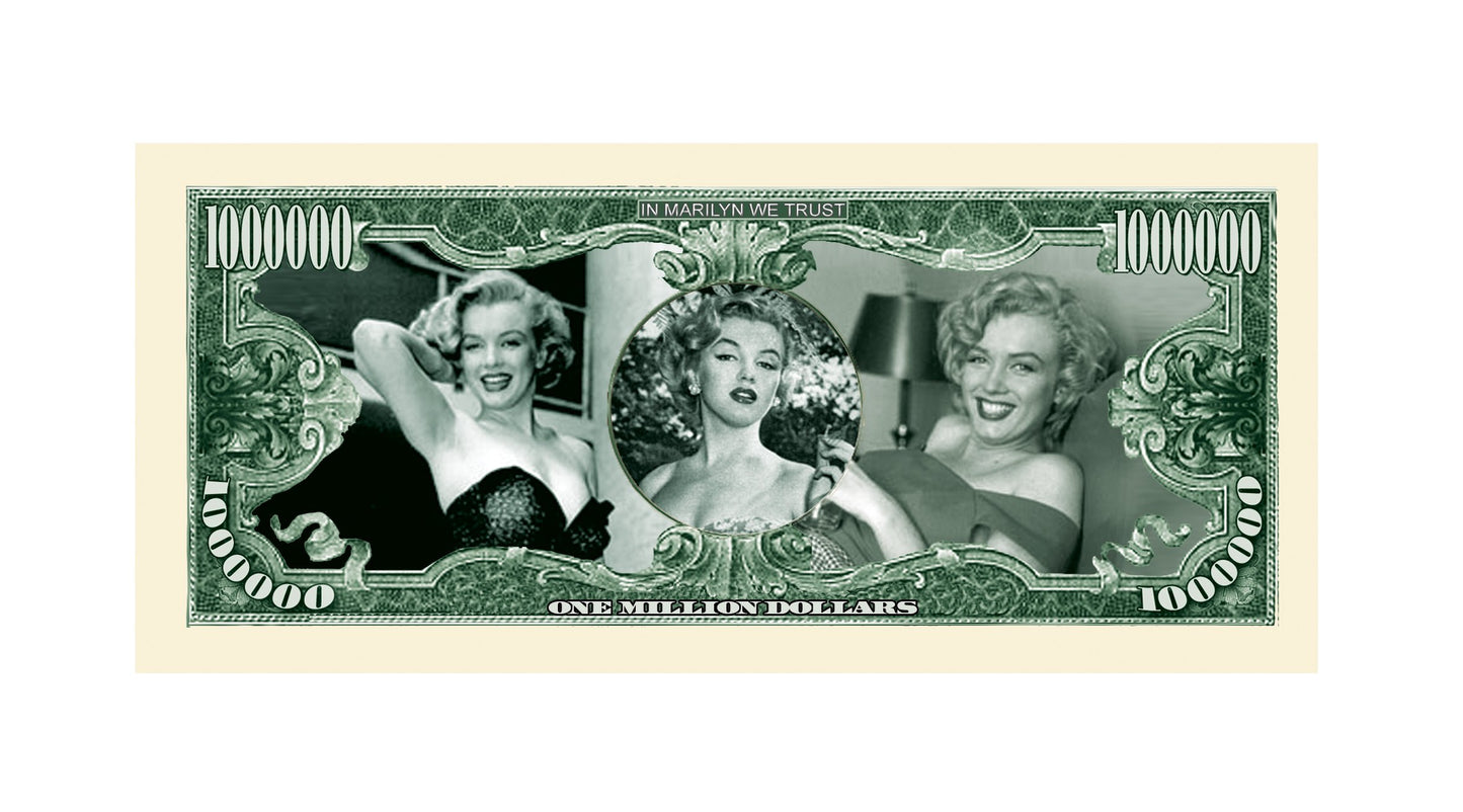 Marilyn Monroe Million Dollar Novelty Bill Play Money with Bill Protector