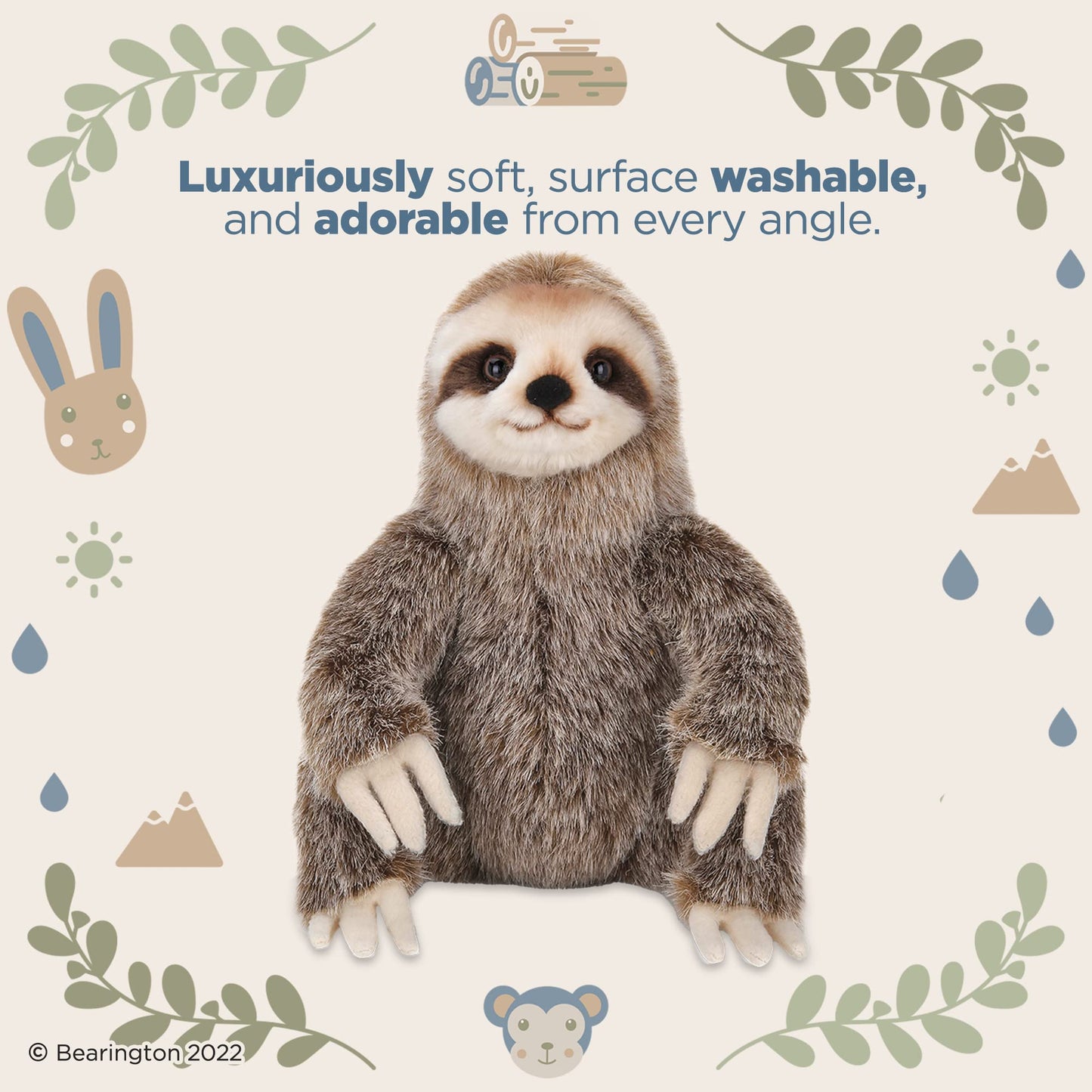 Bearington Simon Plush Sloth Stuffed Animal, 10" Soft Toy, 500402, 10" Color