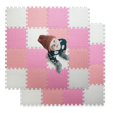 Tamiplay 16 Tiles Foam Play Mat For Baby, Soft & Safe Eva Foam Mats For Floor, Square Baby Play Mat, Solid Colored Kids Foam Puzzle Floor Mat, 47X47 Play Mat For Playpen(White/Pink/Loli Pink)